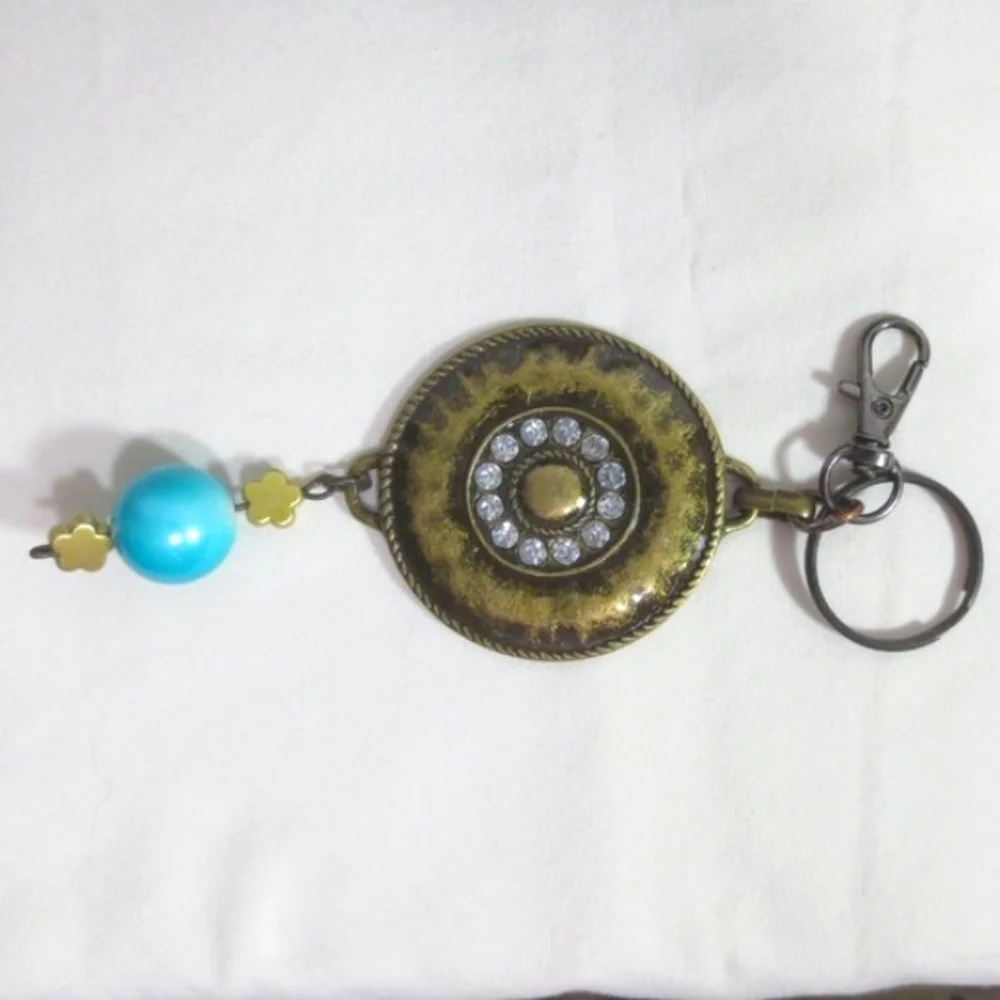 New Handmade Keychain Bag Charm Beaded Boho Antique Brass Rhinestones Faux Gem
